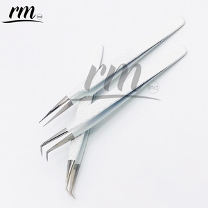 RMI Top qualité Super produit pince à épiler pour extension de cils couleur enduite de poudre blanche/pince à cils à pointe argentée avec marque privée - Product Image 5