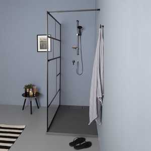 Ensemble de douche walk-in avec paroi en verre transparent et cadre noir de 90 cm - Product Image 6