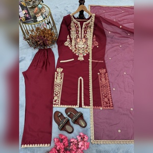 ชุดสلوار คามีซ ผ้าซาตินไหมแท้ธรรมชาติ พร้อมกางเกงปาลาซโซและผ้าคลุมไหล่ รุ่น LOOK-023 หนา 3 มม. ยาว 45 นิ้ว หนา 3 มม. ขายส่งจากโรงงาน - Product Image 5