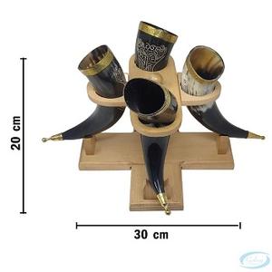 Juego de Beber Vikingo Premium, Hecho a Mano con Cuerno de Búfalo Natural, Taza y Vasos de Chupito con Soporte de Exhibición - Product Image 2
