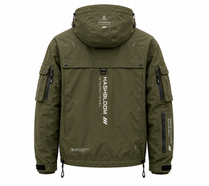 OEM Autumn Solid Zipper Hooded <b>Utility</b> Windbreaker <b>Men's</b> Long <b>Jacket</b> Waterproof Breathable Outdoor Casual OEM Service - Product Image 2