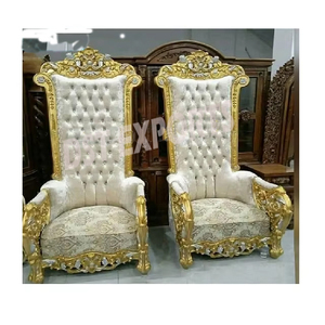 Chaises de couple en or blanc pour cérémonie de Roka Cérémonie de fiançailles Chaises de marié de mariée Chaises de trône de couple de mariage à dossier haut fantaisie - Product Image 6