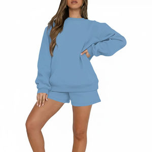 Ensembles de sweat et de shorts d'hiver grande taille pour femmes Polyester respirant à manches longues hauts motif solide ensembles au genou - Product Image 5