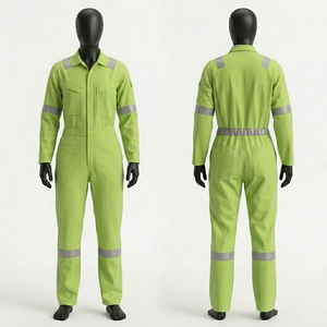 Combinaison de travail pour femmes, tissu en coton et polyester 250 GSM, kaki, rayures réfléchissantes, vêtements de travail personnalisés avec logo - Product Image 3