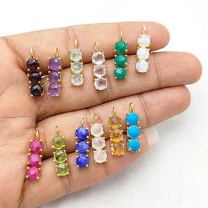 Charmes en or plaqué citrine avec trois pierres et double boucle |   Charmes en pierres précieuses pour la fabrication de bijoux DIY - Product Image 5