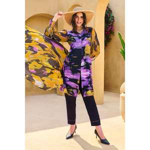 ชุดผ้าไหมคอตตอนพิมพ์ลายแบบ 3 ชิ้น ไม่เย็บตะเข็บ พร้อมผ้าคลุมไหล่ผ้าไหมทัสซาร์ประดับกระดุม รุ่น CS-52005 - Product Image 2