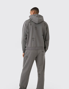 Chándal de invierno personalizado para hombre, de secado rápido, con capucha, estampado, de algodón y poliéster, ligero, de forro polar, largo, con aberturas laterales. - Product Image 4