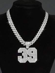 สร้อยคอแบบโซ่สไตล์ฮิปฮอปสีขาวทองสำหรับผู้ชายสร้อยคอโซ่ทรงลูกบาศก์39จี้เพชรเทียมพร้อมขาย - Product Image 3