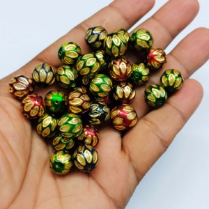 10mm Multicolor Lotus Pattern Glass Beads with Gold Accents Round Decorative Beads for Jewelry & <b>Craft</b> <b>Supplies</b> - Product Image 4