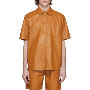 Chemises en cuir véritable élégantes et de haute qualité pour hommes, respirantes pour l'été, finition de qualité supérieure, logo frontal, toutes les couleurs et tailles - Product Image 1