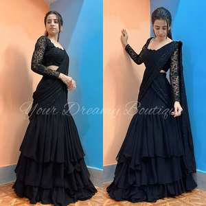 Nouvelle robe de soirée ethnique élégante en faux georgette lourde à volants, prête à porter, style élégant, couches élégantes, ambiance festive - Product Image 2