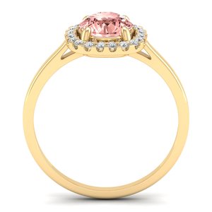 Bague Halo en Or Massif 14K 18K REYES Luxe avec Morganite Ronde de 1 Carat, Certifiée IGI, Bijoux Classiques en Diamant pour Femmes - Product Image 4