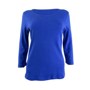 Top da donna Karen Scott in cotone blu stile semplice con scollo rotondo, taglia piccola - Product Image 1