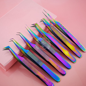 Pince à épiler pour extension de cils Couleur arc-en-ciel Cils en acier inoxydable à 90 degrés Pince à épiler super dure avec embouts en fibre - Product Image 5
