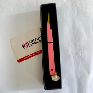 Ensemble de pinces à épiler professionnelles durables et de précision pour extensions de cils, en acier inoxydable rose avec pointe dorée, applicateur de cils, outil de beauté - Product Image 6