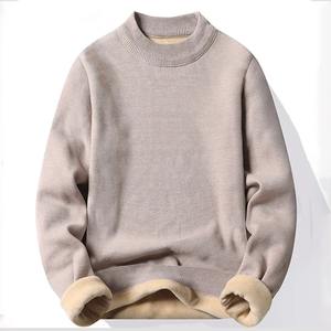 Suéter de punto para hombre nuevo de invierno con Cuello medio alto Color sólido felpa y forro de punto cálido Top Casual - Product Image 6