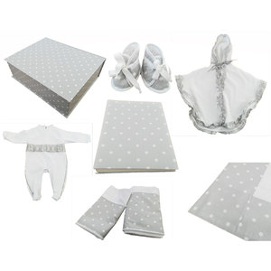 Set di Abbigliamento in Cotone per Neonati, 2 Pezzi, Bianco con Pois su Grigio - Product Image 1