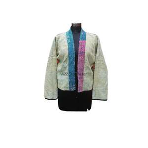 100% pur coton col roulé Vintage Kantha veste pour femmes à la main bouton fermeture automne respirant tricoté conception vêtements d'hiver - Product Image 4