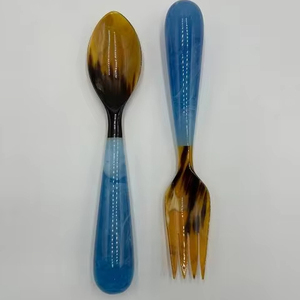 Premium Quality Handmade Horn and Resin Handle Flatware Salad Server Spoon <b>Fork</b> Set for Parties - Product Image 1