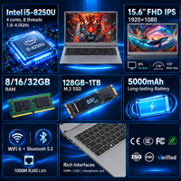 Logo Kustom Laptop Bisnis Tipis Baru 15.6 Inci Intel I5 8250U Windows 10/11 RAM 8/16/32GB & SSD NGFF 128GB~1TB 3 Port USB