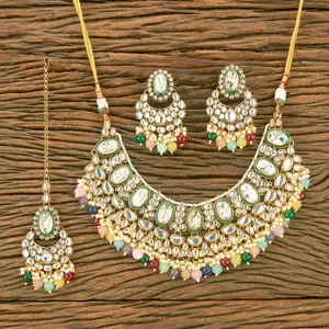 印度西部昆丹镀金项链套装带珠子人造珠宝出口商在印度