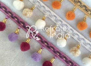 Handmade Chain Decorative Pillow <b>Pom</b> <b>Pom</b> Fringe Trim/pillow Lace Bulk Supplier and Manufacture by Refratex India Made in India - Product Image 4