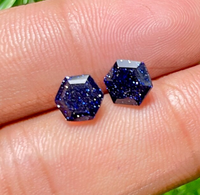 Pierre de lune bleue scintillante facettée, taille hexagonale, pour la fabrication de bijoux, bagues et bracelets personnalisés, pierre de soleil chatoyante