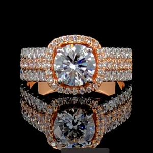 Bague de fiançailles en diamant de laboratoire taille ronde certifiée IGI, or massif 14 carats, halo - Product Image 1