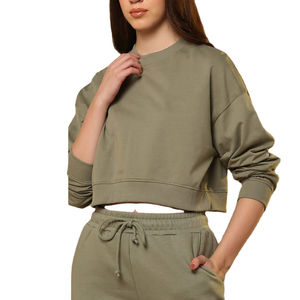 Sudadera corta de manga larga para mujer, sudadera de invierno personalizable con servicio OEM, talla XS, punto de fitness para otoño - Product Image 1