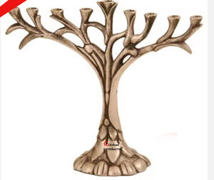 classic look <b>golden</b> finished <b>tree</b> design 9 branch menorah candelabra for home temple - Product Image 1