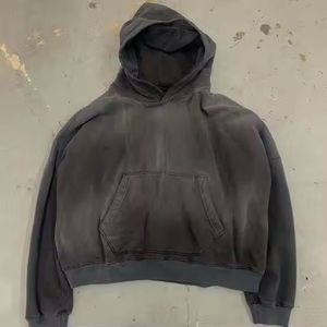 Sudadera con capucha de hombre de algodón 100% de lana impermeable de invierno Vintage personalizada, ropa de calle con bolsillo y hombros caídos - Product Image 2