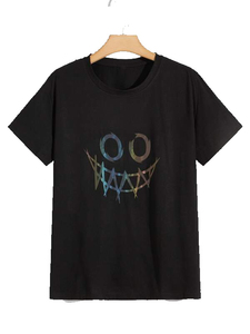 Venta al por mayor de alta calidad negro Streetwear verano 100% algodón cuello redondo hombres reflectante gráfico impreso Loose fit camiseta para hombres - Product Image 5