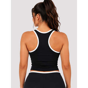Débardeur dos nageur noir pour femme avec bordure et logo blancs – Vêtement d'été personnalisé avec logo Accelerate Top-Black - Product Image 3