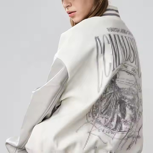 Chaqueta con letras unisex personalizada Varsity de algodón de punto transpirable con cuello levantado y forro de lana para mujer, de fabricantes - Product Image 4