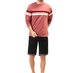 เสื้อยืดคอกลมลายทางสำหรับผู้ชายสีดำปรับแต่ง2025คลาสสิกขนาดใหญ่ - Product Image 4