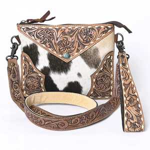 Sac bandoulière vintage western de haute qualité, best-seller, à sangle unique, en cuir véritable, fourrure sculptée, franges en coton, style bohème, fleurs - Product Image 2