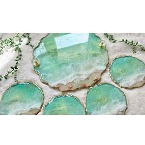 Custom Made pink Eco-Friendly Hand-<b>painted</b> Decorative Perfume Tray Resin Tray and Coaster Set - Product Image 3