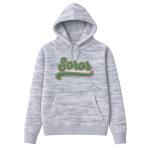 Sudadera con Capucha Heather Grey 08 Soror, Sudadera de Invierno con Diseño Griego para Mujer, Sudadera Rosa y Verde para Hermandad Universitaria, Ropa Casual Elegante - Product Image 3