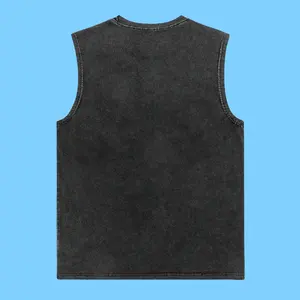 Men Workout <b>Tank</b> <b>Tops</b> Athletic Gym Wear Sleeveless Singlet Distressed Vintage Acid Wash Oversize Fitness Training Vest - Product Image 6