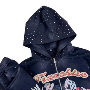 ชุดวิ่งมีฮู้ดยูนิเซ็กส์ทุกฤดูชุดวอร์มสองชิ้นผ้าฟลีซพิมพ์ลายวินเทจ - Product Image 3
