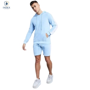 Conjunto de Sudadera con Capucha Azul Claro para Hombre, Marca Index Apparel, Color Sólido, Tejido de Felpa Francesa Informal para Verano - Product Image 1