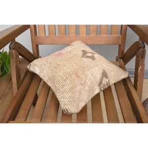 Almohada de punto de aguja de lana beige 12x12 pulgadas Cojín de retazos rústico Técnica tejida con patrón vintage - Product Image 4