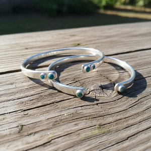 Minimalist Silver Cuff <b>Bracelets</b> with Double Turquoise Accent <b>Stones</b> - Product Image 2