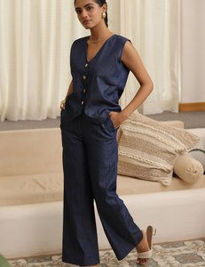 Ensemble coordonné en jean occidental de style nouveau avec chemise sans manches et ensemble coordonné de pantalon assorti pour femmes vêtements indiens et pakistanais - Product Image 2