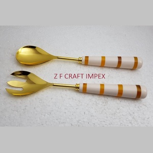 <b>Blue</b> White Resin Joint Handle Stainless Steel Salad Server Spoon <b>Set</b> Customized Handle Servers Kitchen Use New Trending Serving - Product Image 6