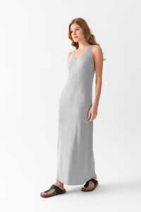 Vestido elegante de punto con cuello en V para mujer, sin mangas, transpirable, tejido de costilla, vestido de alta calidad, servicios OEM personalizables - Product Image 4