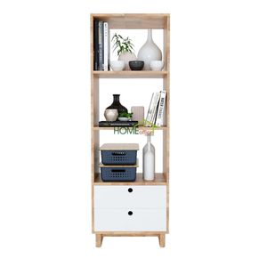 Étagère minimaliste à 4 niveaux en bois de caoutchouc avec 2 tiroirs - 50x35x150cm KS68058 - Product Image 1