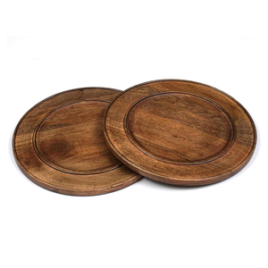 Assiette de service en bois, plateau en bois de manguier naturel, lot de 2, plateau de table à dîner, vaisselle légère pour steak, collations, desserts - Product Image 3