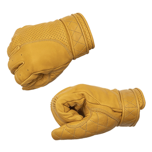 Golden Yellow Leather Short Classic Cruiser Motorbike Gloves Men Motorcycle Auto Racing Wear Genuine Leather Gloves For Men - Product Image 2
