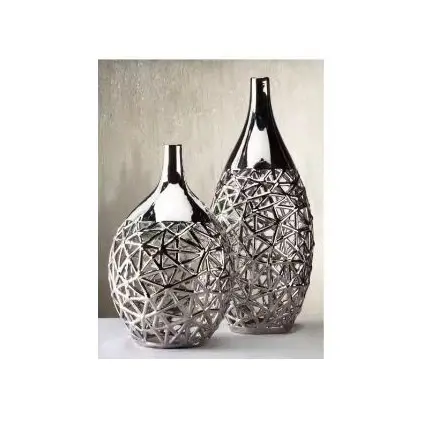 Vajilla de metal moderna, florero niquelado con diseño elegante para la decoración del hogar, jarrones de metal con flores, pulido brillante